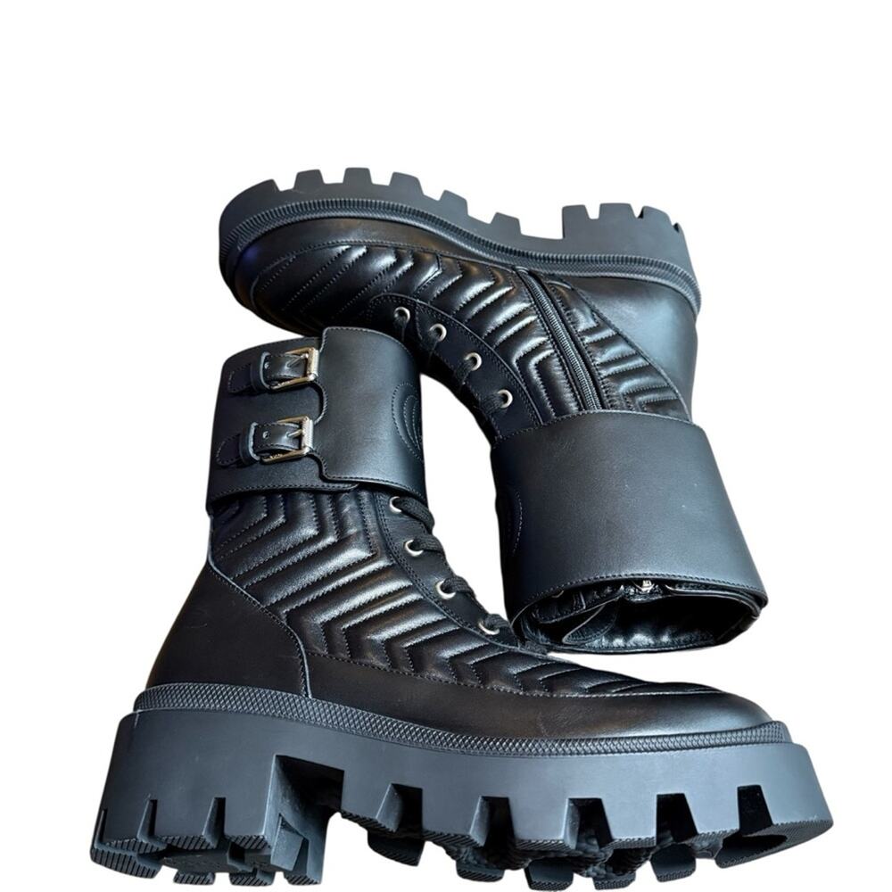 Gucci Frances GG  Quilted Leather Matelasse Platform Combat Boots EU 37 US 7 - Picture 10 of 16